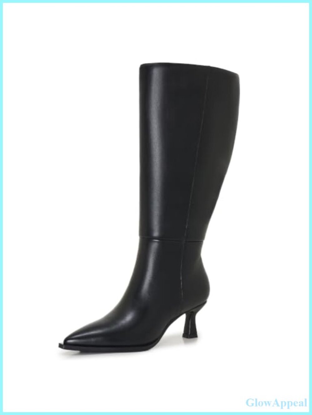 Wide Calf Knee High Boots Faux Leather Kitten Heel Pointed Toe Dress Boots